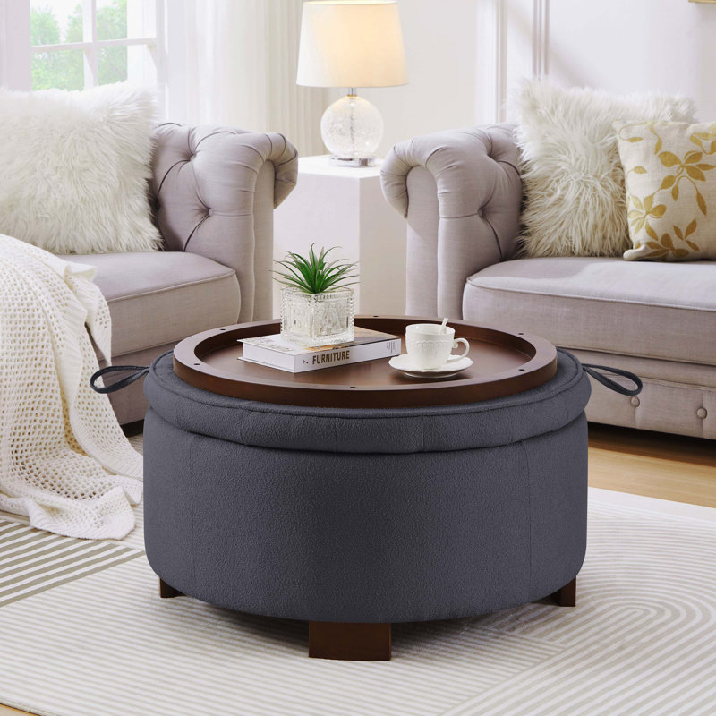 Repose-pieds rembourré rond gris foncé avec espace de rangement caché et tabouret de repos rembourré pratique, Dark Gray