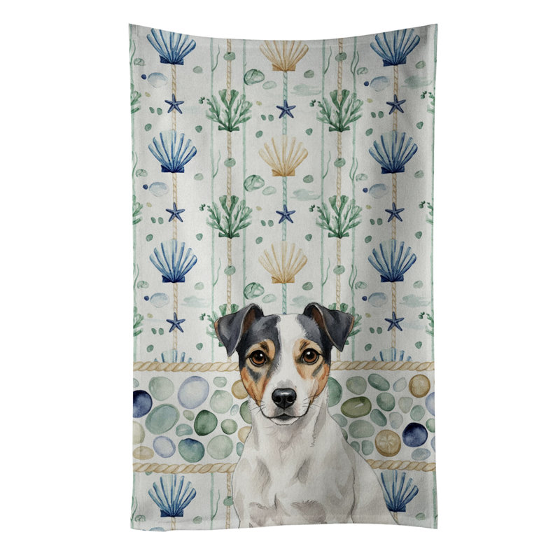 Serviette de cuisine blanche en verre de mer à épagneul tibétain blanc, Jack Russell terrier blanc et noir