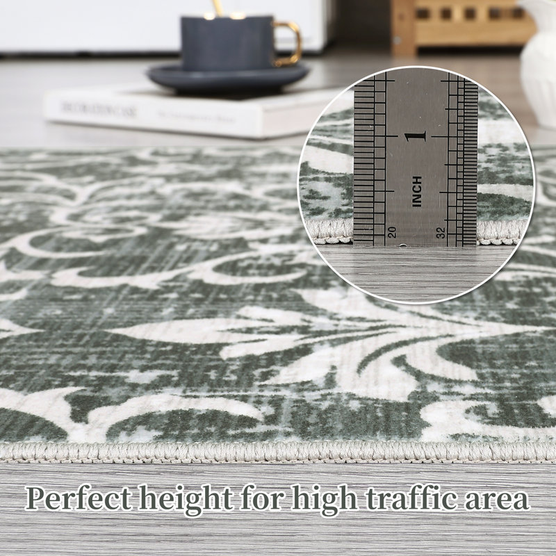 Extra Large Area Rug 10x13 Modern Farmhouse Floral Rug Non Slip, Washable & Foldable, Low Pile Thin Foldable Printed Mat, Soft Non Shedding Indoor Carpet for Hotel Office, Black