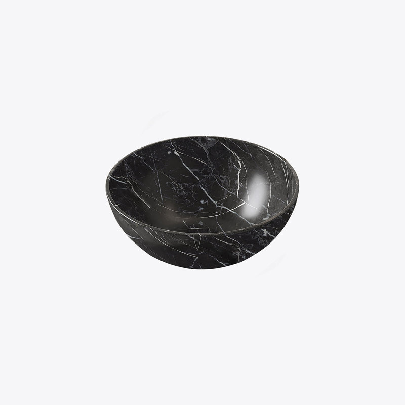 14'' Bathroom Bowl Ceramic Sink With Stone Pattern, No Faucet, Matte Black, Black