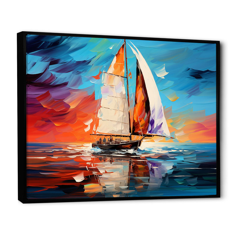Voilier abstrait maritime I, H 34 po x l 44 po x P 1,5 po, Cadre flottant noir