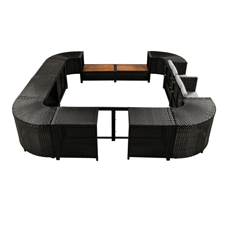 Canapé modulaire d'extérieur avec mini coussins imperméables et rangement polyvalent en métal gris pour coussins