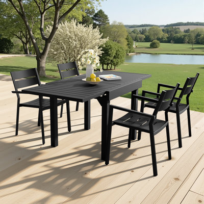 4 - Person Aluminum Rectangular Extendable Outdoor Dining Set With Stackable Armchairs