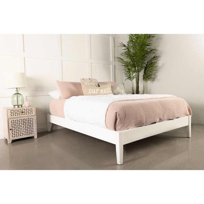 Lit plateforme universel, blanc pour très grand lit, sommier à lattes, bois durable et tête de lit adaptable, Blanc