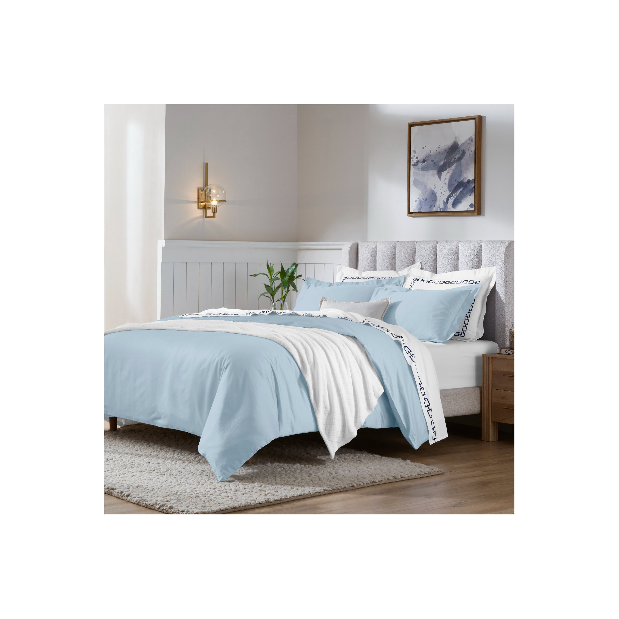 Cotton Duvet Cover Set, Baby Blue, King/California King Duvet Cover + 2 King Shams