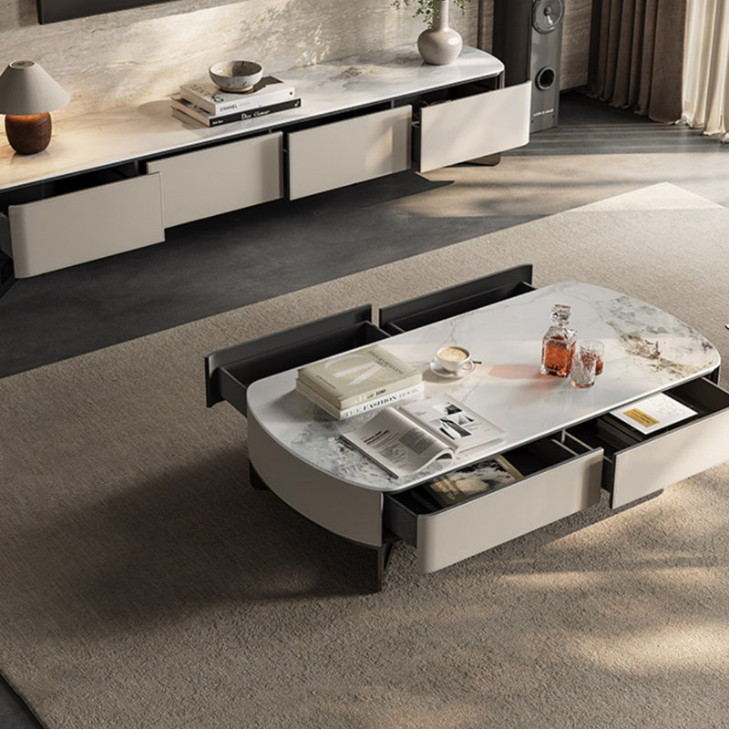 Combinaison de table basse et de meuble télé de style italien, Gris clair