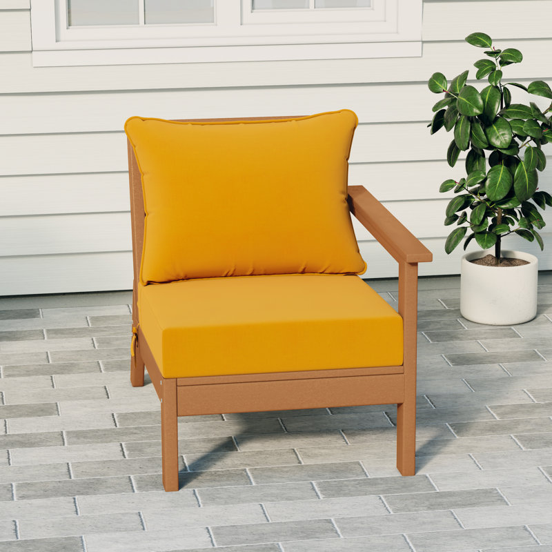 Fauteuil à assise profonde avec coussins profonds, Jaune, Teak