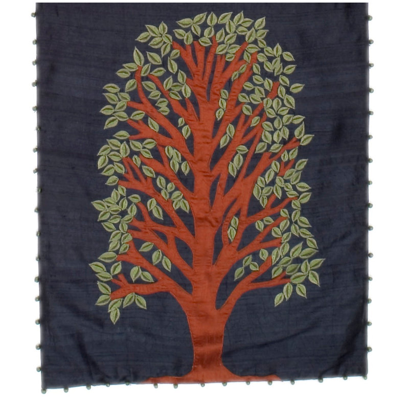 Navy Silk Embroidered Handcrafted Table Runner