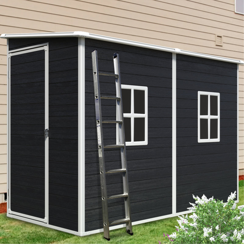 Remise en résine 8 pi x 4 pi avec deux fenêtres. Verrouillable, imperméable. - Pour le patio, la cour, la pelouse - Noir 4 x 8 pi extérieur noir. -. Ventilation, pelouse, patio