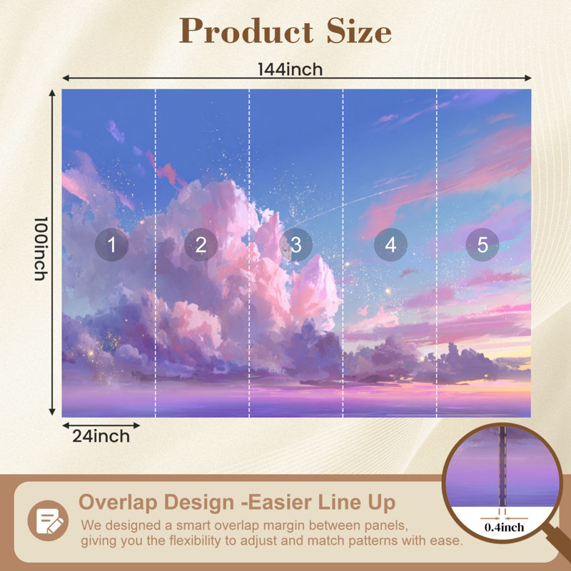 Papier peint autocollant Boho Clouds Sunset, L 144 po x l 100 po