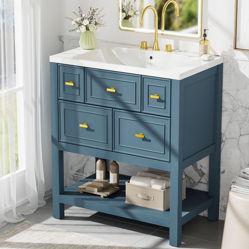 Meuble-lavabo simple 30 po avec plateau en résine Takirah, Bleu