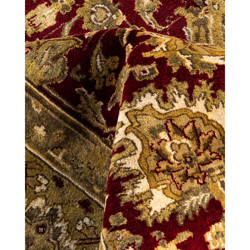 Hand-Knotted Red Wool Medallion Area Rug, 9' x 12'