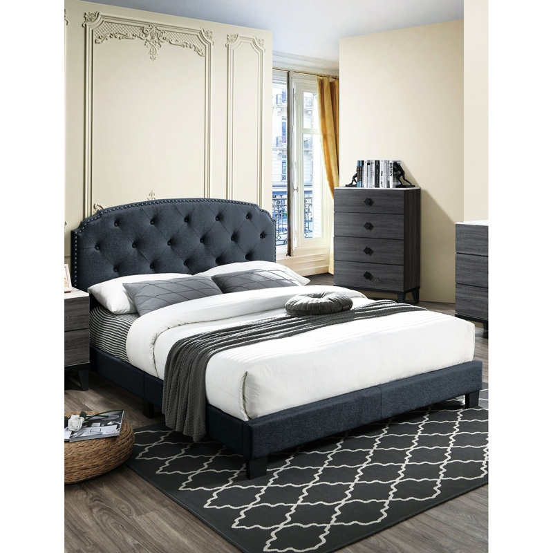 Cadre de lit double gris anthracite en toile de jute de style européen, Full