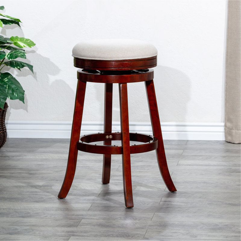 Tabouret 30 ", finition cerisier, siège en tissu beige, Cerisier, Crème, crème