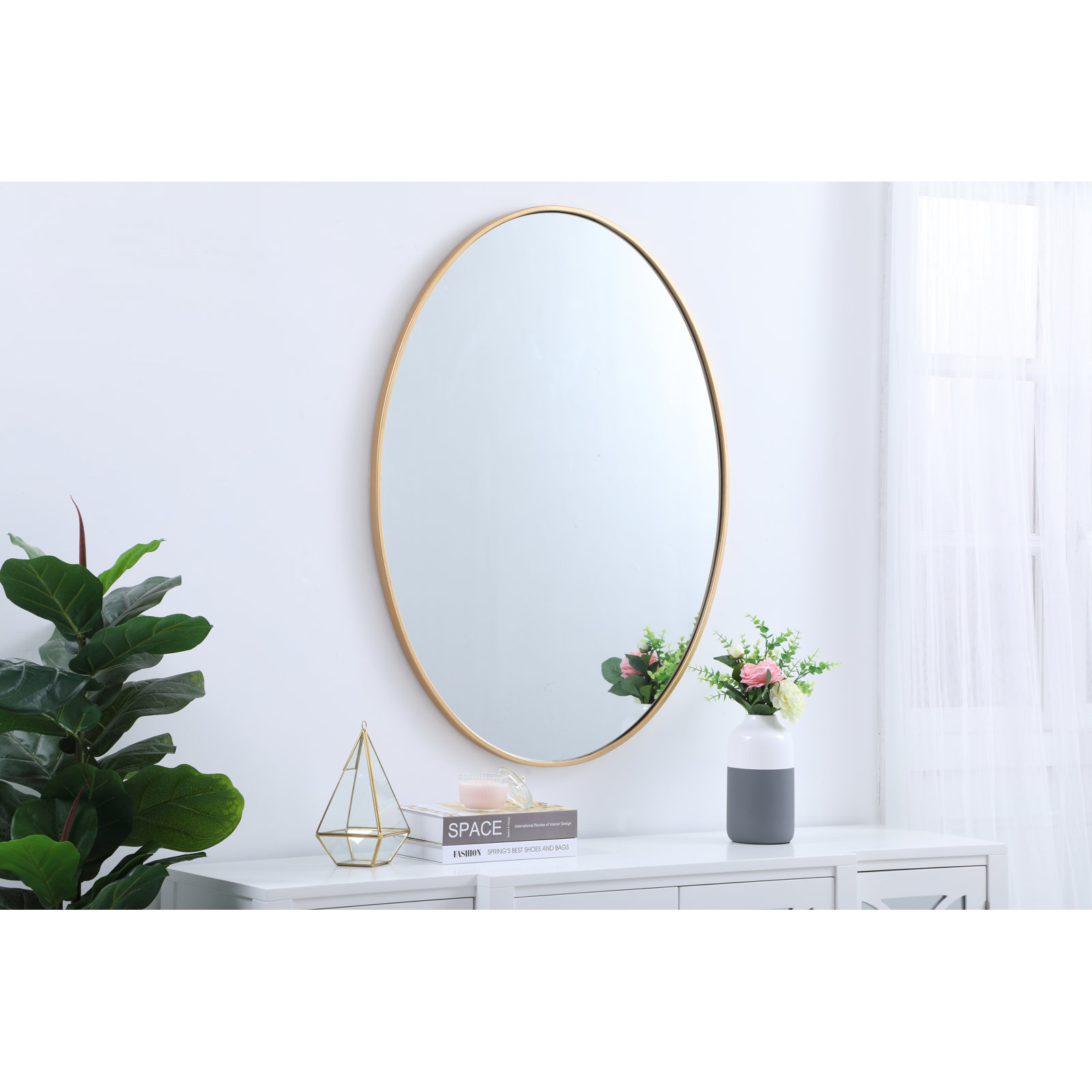 Sabine Metal Oval Wall Mirror, Brass, 30" H x 40" W