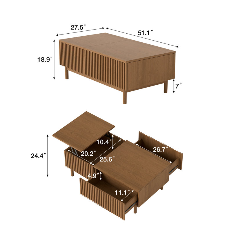 Table basse 51,1 "avec 2 tiroirs et compartiment de rangement caché, conception moderne