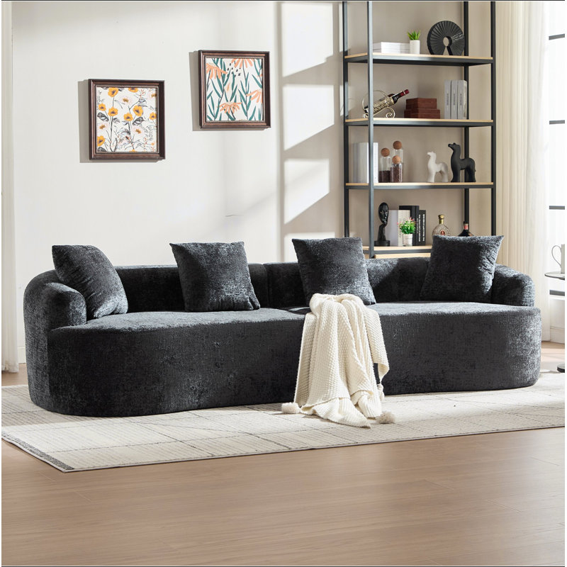 Causeuse incurvée, petit canapé en chenille avec 3 coussins, canapé profond pour appartement, salon, aucun assemblage requis