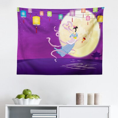 Ambesonne East Tapestry, Chinese Woman Flying On Ocean With Lanterns And Full Moon Cartoon, Fabric Wall Hanging Decor For Bedroom Living Room Dorm, 45 -  East Urban Home, 20681351D3C241D2BB6D5D5B2F36C2C2