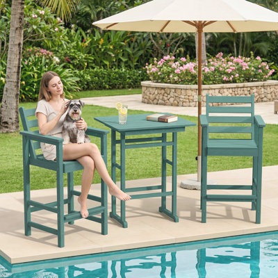 All Weather HDPE Bar Height Outdoor Table and Chairs Set for Bistro Patio Balcony