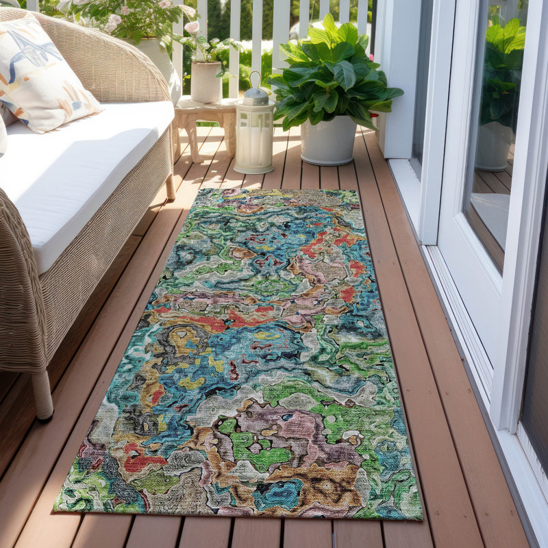 Tapis intérieur / extérieur en polyester tissé à la machine Malchow, Tapis de couloir 2 pi 3 po x 7 pi 6 po