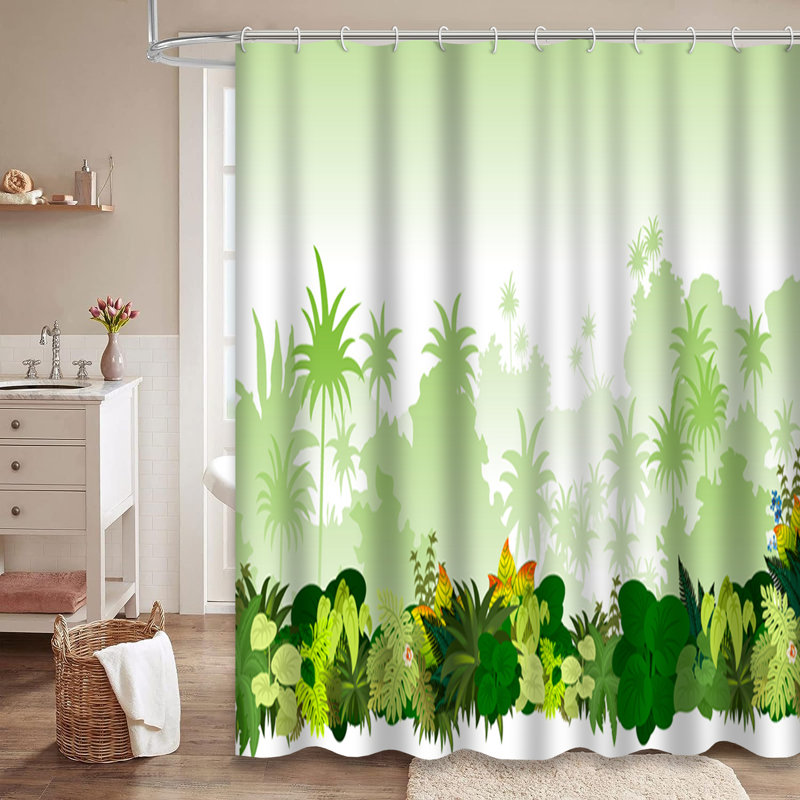 Rideau de douche à feuilles tropicales avec 12 crochets, L 72 po x l 84 po