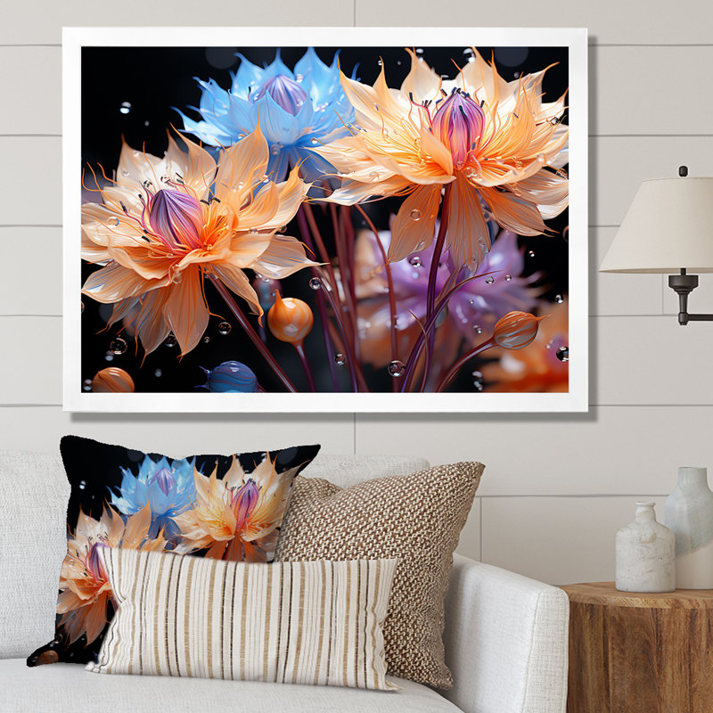 " Colorful Cornflowers Abstraction ", White Picture Framed, 12" H x 20" W x 1" D