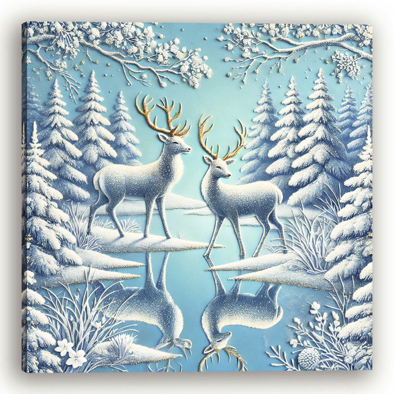 «Majestic Winter Reflections: Deer in Snowy Forest», reproduction sur toile tendue, H 20 po x l 20 po x P 1,5 po