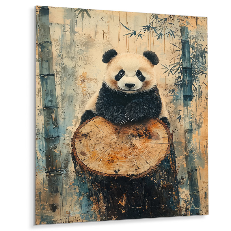 «Panda Portrait In Bamboo Forest I», reproduction d'art moderne en métal, art mural en métal Panda, H 44 po x l 34 po