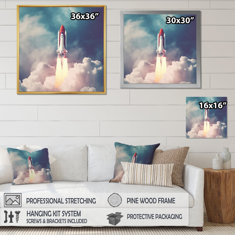 " Space Ship Taking Off I ", Black Floater Framed, 30" H x 30" W x 1" D