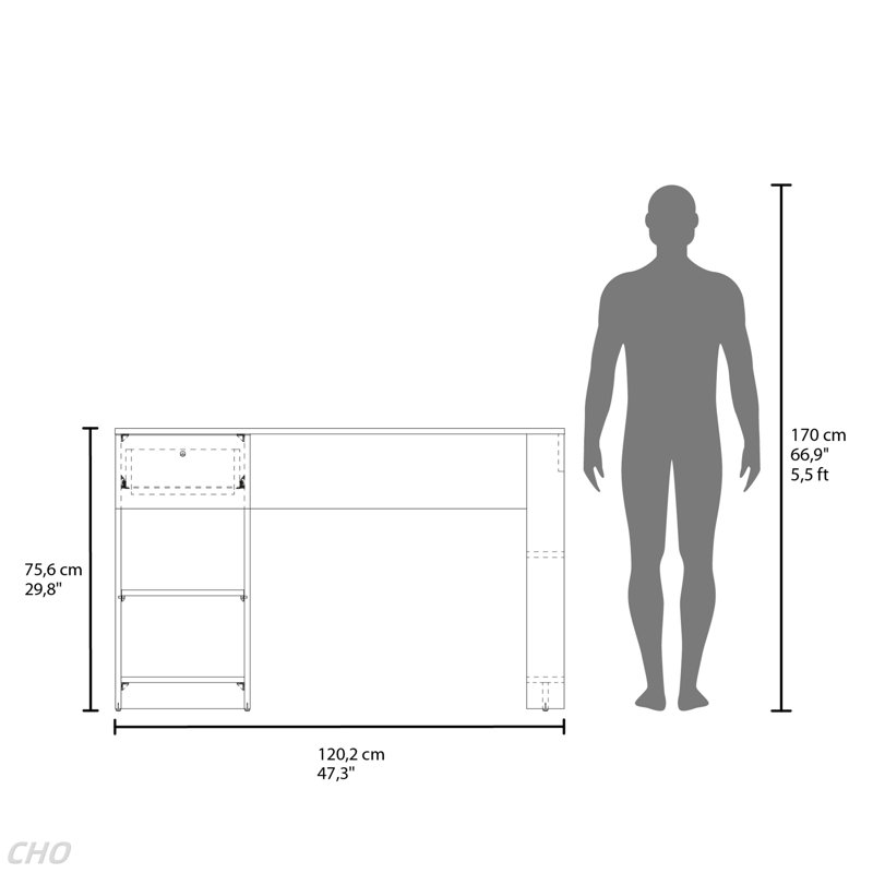 Bureau d'ordinateur, 1 tiroir, 2 tablettes, Blanc