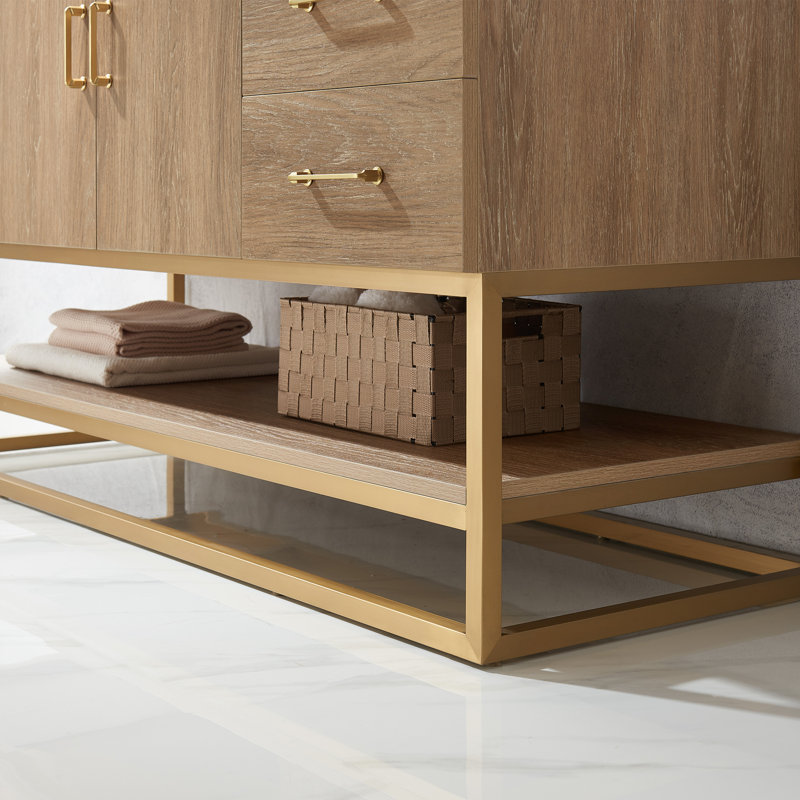 Ensemble de meuble-lavabo simple 60 po Alistair, Or, Chêne naturel, Blanc