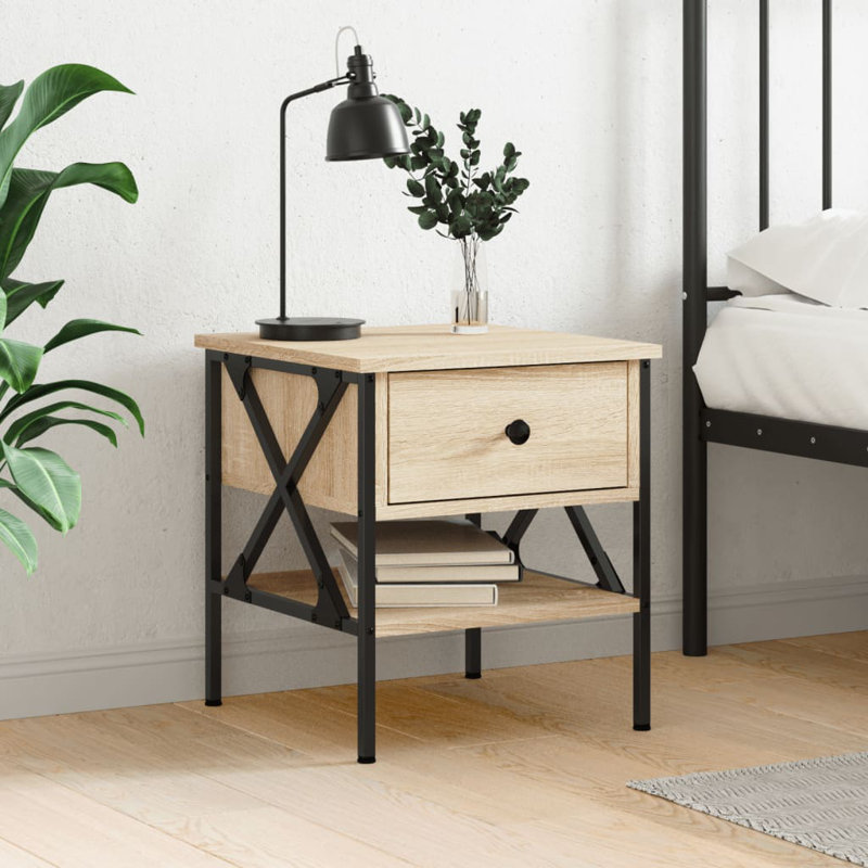 Tahnaout 40 cm W Iron Bedside Table, Sonoma Oak, Individual