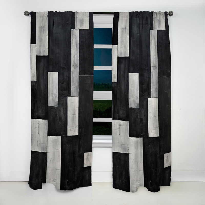 Black And White Cuboids Dream - Shapes Curtain - Blackout Abstract Curtain - 1 Panels, 52" W x 108" L