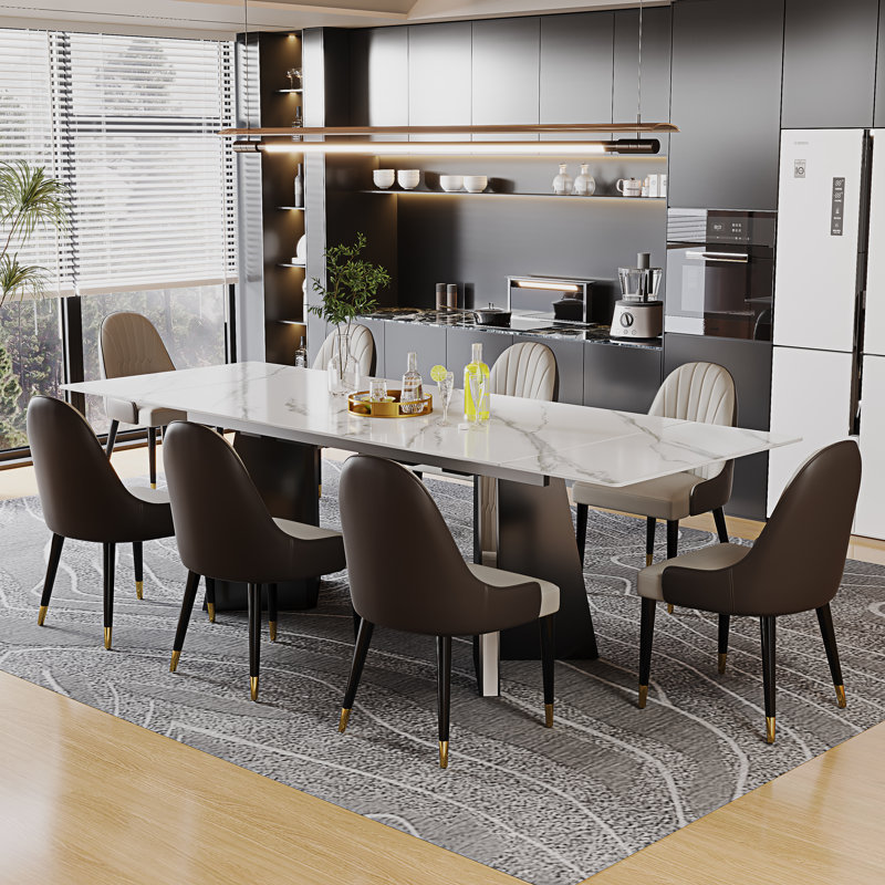 Table de salle à manger extensible de 63 à 94,5 po Glam Modern, Blanc montagne enneigée