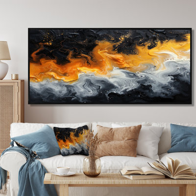  «Orange noir abstrait liquide rivière III - art abstrait mural encre liquide