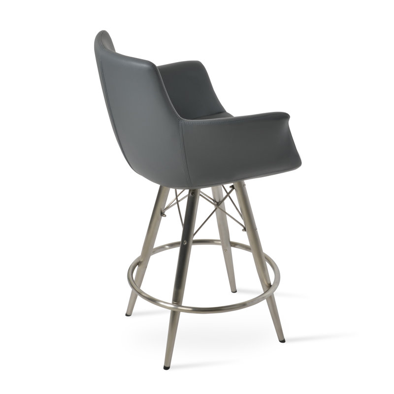 Tabouret de bar et de comptoir Bottega, Tabouret de comptoir (siège d'une hauteur de 24 p, Acier inoxydable, Gris