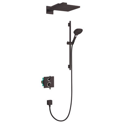 hansgrohe Raindance E Thermostatic Showerhead/Wallbar Set with Rough, 1.75 GPM in Matte Black