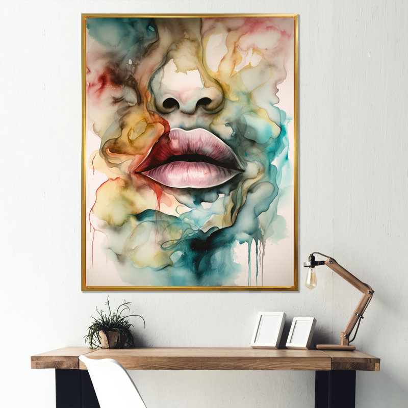 «Colorful Lips», reproduction sur toile, H 32 po x l 16 po x P 1 po, Cadre flottant doré