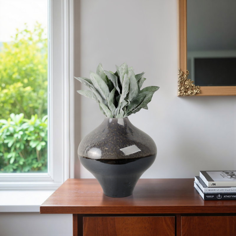 Pottery Earthenware Vase Modern Decorative Accent with Artisanal Craftsmanship, 14" H x 14" W x 14" D