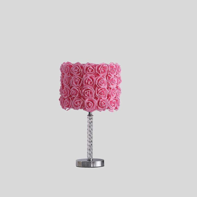 Lampe de table en métal / acrylique 18,25 "Roses en fleurs, Rouge, Argent argent