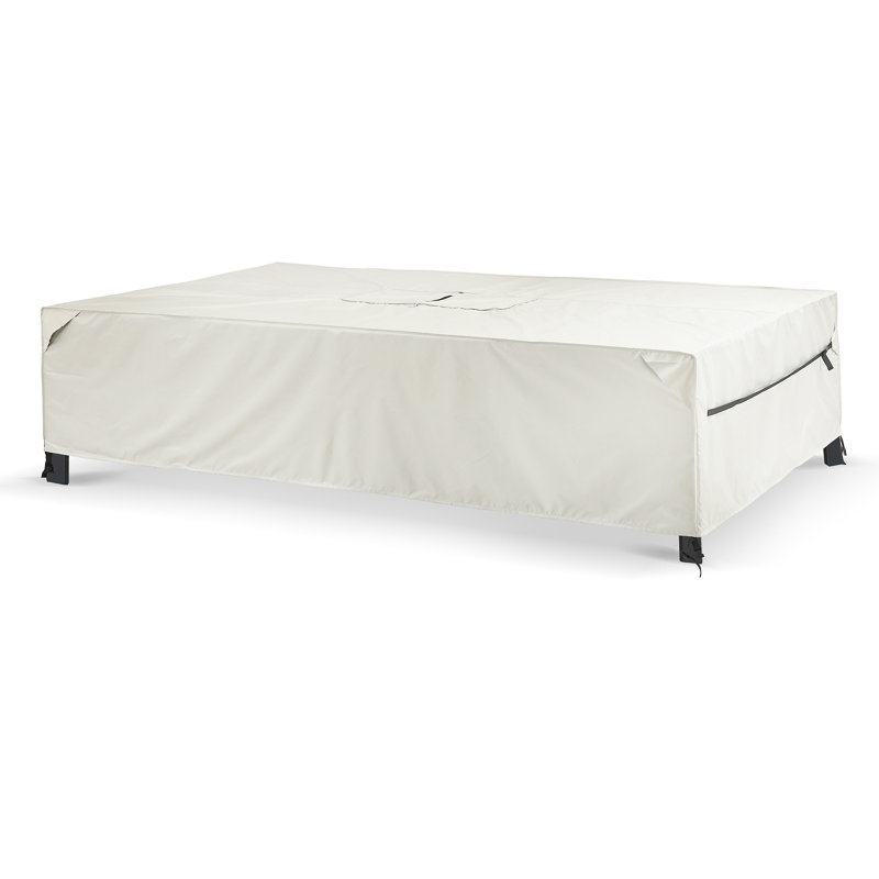 Housse pour mobilier de patio rectangulaire polyvalente avec sac à fermeture à glissière, housse robuste en toile robuste pour table de salle à manger et chaises d'extérieur, beige imperméable universel