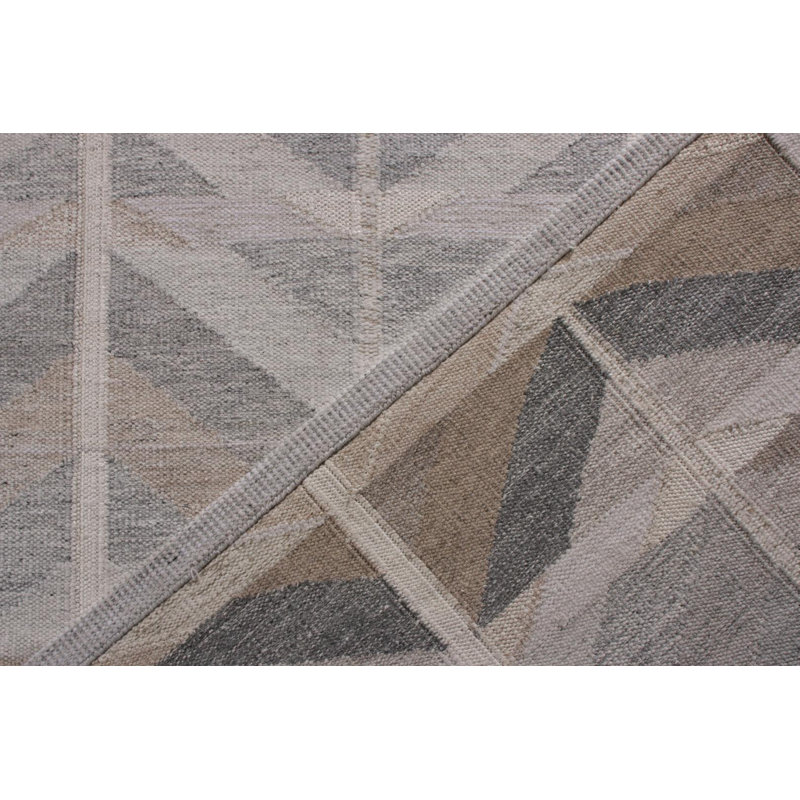 Scandinavian Hand Knotted Wool Chevron Area Rug, Rectangle 12' x 15'