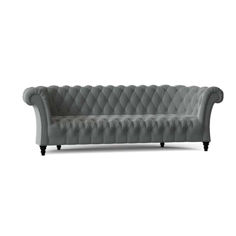 Canapé Chesterfield à accoudoirs roulés, Merle bleu Marlow, Noir, 84 pouces