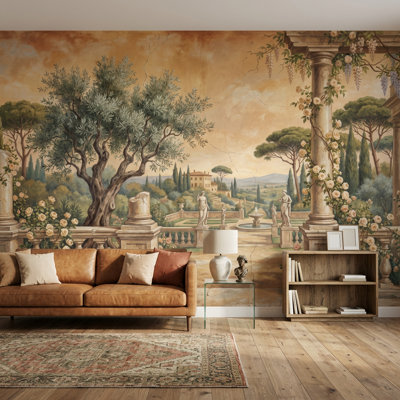 Papier peint toscan paysage classique terrasse murale rétro amovible