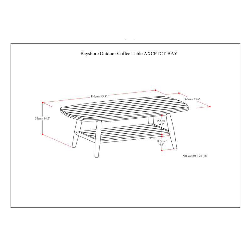 Light Teak Acacia Wood Outdoor Coffee Table with Shelf