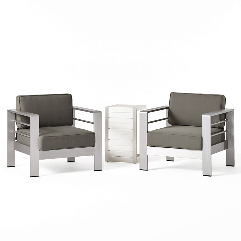 Caggiano 2 - Person Patio Conversation Set with Sunbrella® Cushions, Khaki, SIlver