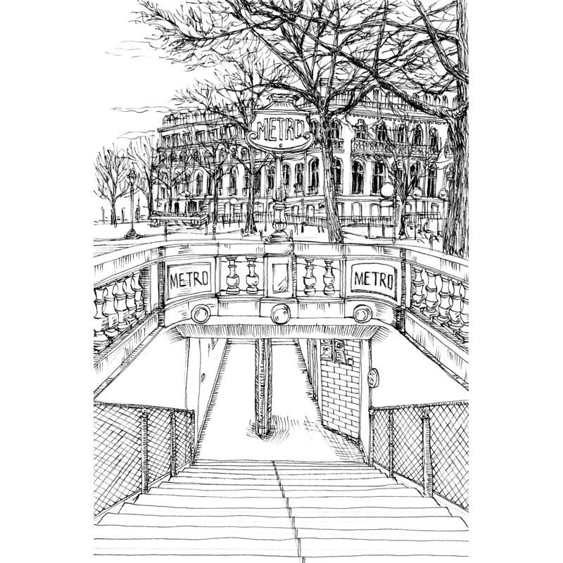 City Scene VI - Drawing, 122 cm H x 81 cm W, Wrapped Canvas