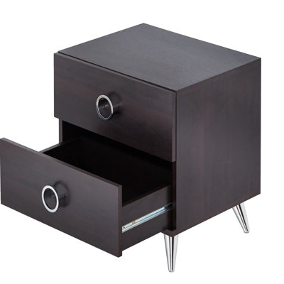 Table rectangulaire avec options de rangement - contemporain, pieds argentés, système compact de tiroir coulissant en métal compact pour un fonctionnement en douceur 2 tiroirs, pieds modernes