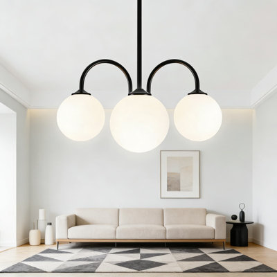 Lustre moderne Sputnik avec abat-jour en verre laiteux, luminaire à intensité variable à 3 lumières comprenant des ampoules et une télécommande pour la salle à manger, la cuisine et la chambre à coucher