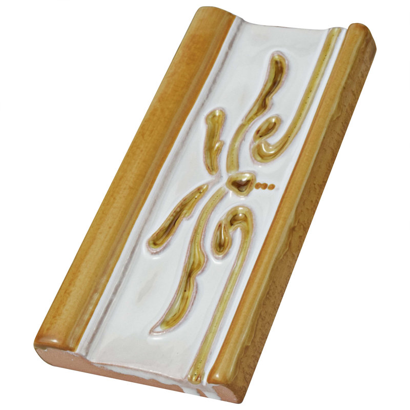 Novecento Cenefa Evoli 5.1" x 2.6" Glossy Ceramic Bullnose Tile Trim, White/Yellow